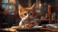 Котенок в кафе! 👍🤗🍕🍨