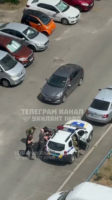 Киев. Четверо черных фасовщиков (ТЦК) и полицаи с трудом упаковывают очередного могилизованного