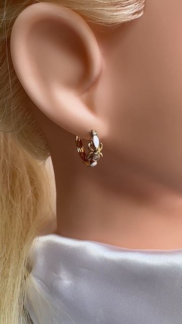 Серьги-кольца "Паучки" с керамикой и цирконами, Xuping Jewelry