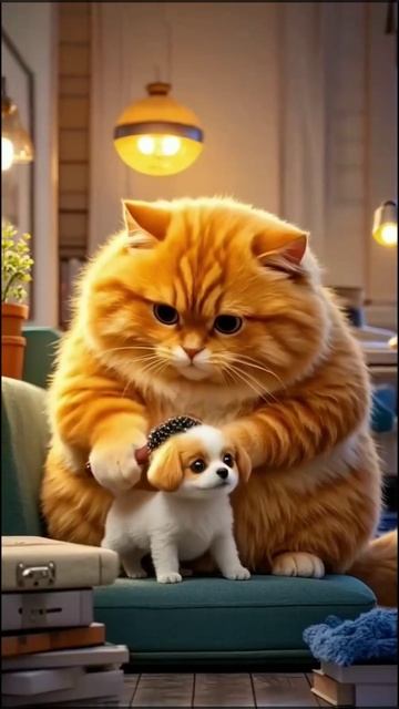 Котик и щенок