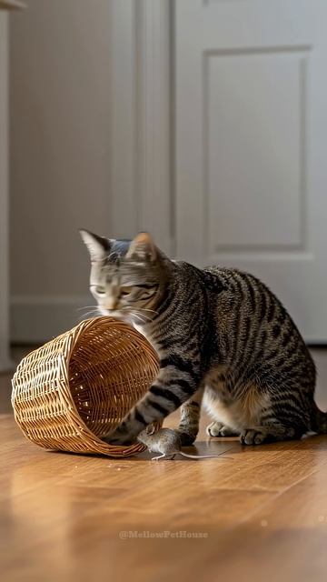 Shocking! Cat Orders Mouse to March Straight into the Basket!