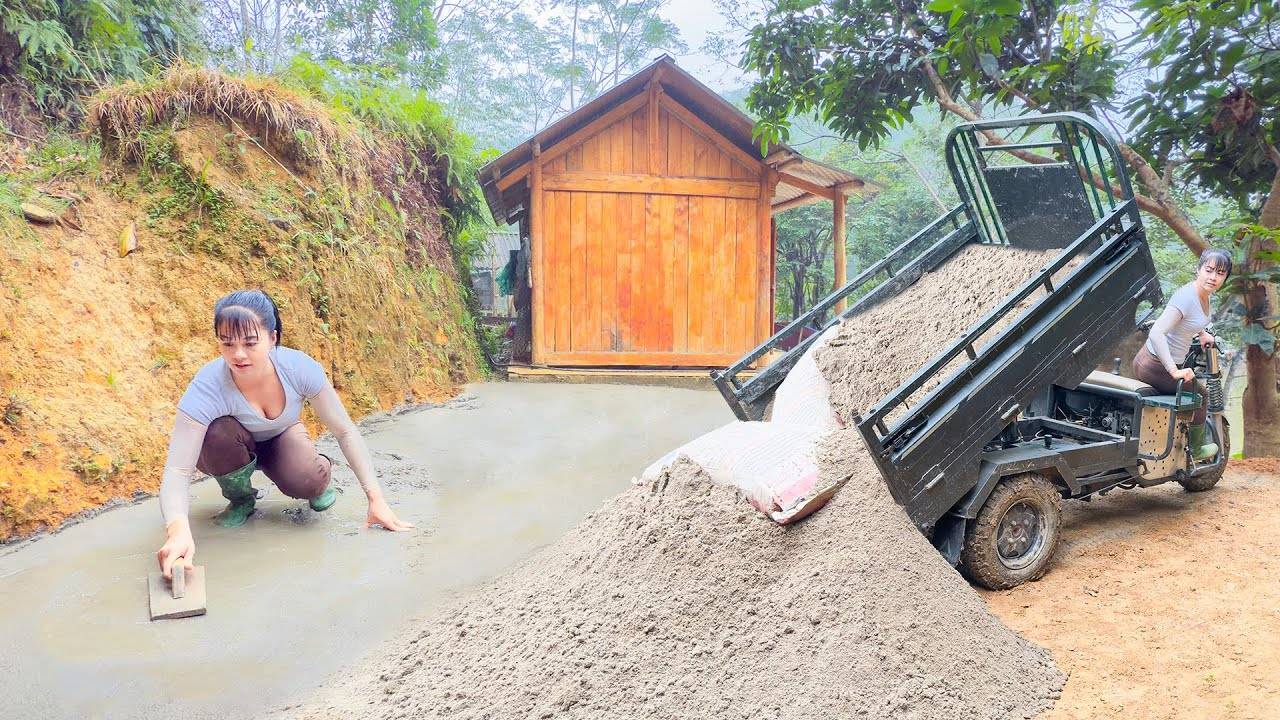 Use 3-Wheeled Truck To Transport Cement And Sand - Pouring Concrete To Expand The Road.