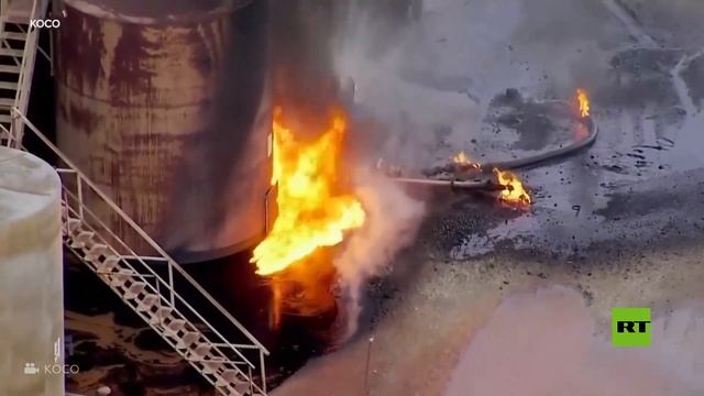 حريق هائل يلتهم صهاريج في أوكلاهوما الأمريكية
