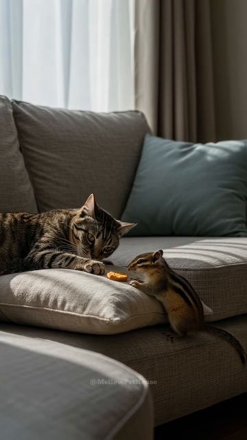 Cat & Chipmunk – Caught in the Act of Snack Theft!