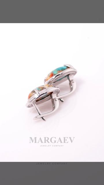 Серебряные овальные серьги с устричной бирюзой Д311137-UB15