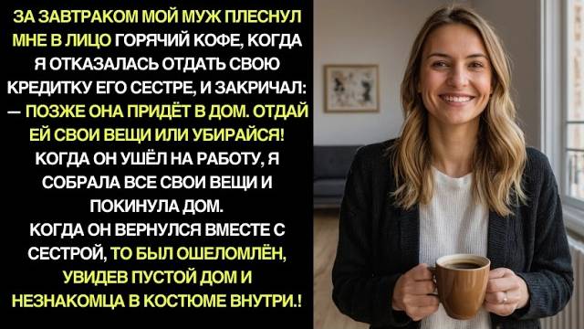 За завтраком мой муж ПЛЕСНУЛ МНЕ В ЛИЦО КОФЕ, когда я ОТКАЗАЛАСЬ отдать свою КРЕДИТНУЮ КАРТКУ