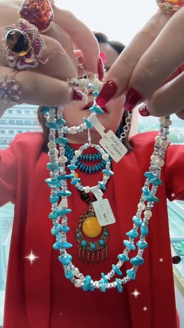 250605-8 Natural Turquoise & Pearl Set: Exquisite Elegance