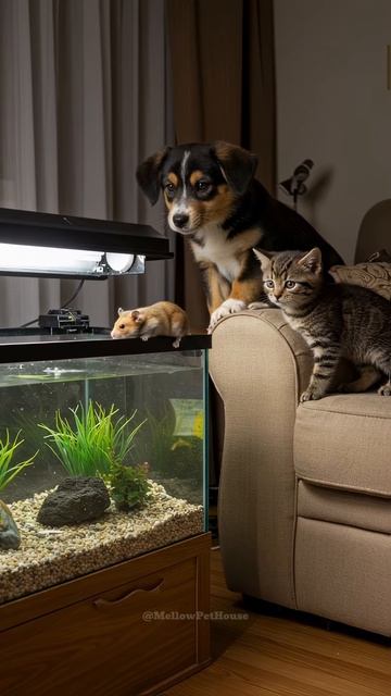 Hamster, Puppy & Kitten – Will the Hamster Make It Across Safely？