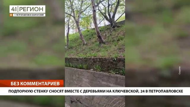ПОДПОРНУЮ СТЕНКУ СНОСЯТ ВМЕСТЕ С ДЕРЕВЬЯМИ НА КЛЮЧЕВСКОЙ, 24 В ПЕТРОПАВЛОВСКЕ • БЕЗ КОММЕНТАРИЕВ