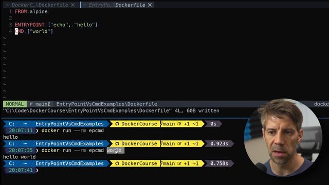 58. The difference between ENTRYPOINT and CMD in Dockerfile