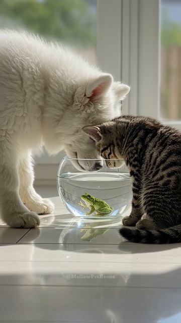 What’s That Green Thing in the Bowl？ Dog and Cat Can’t Look Away
