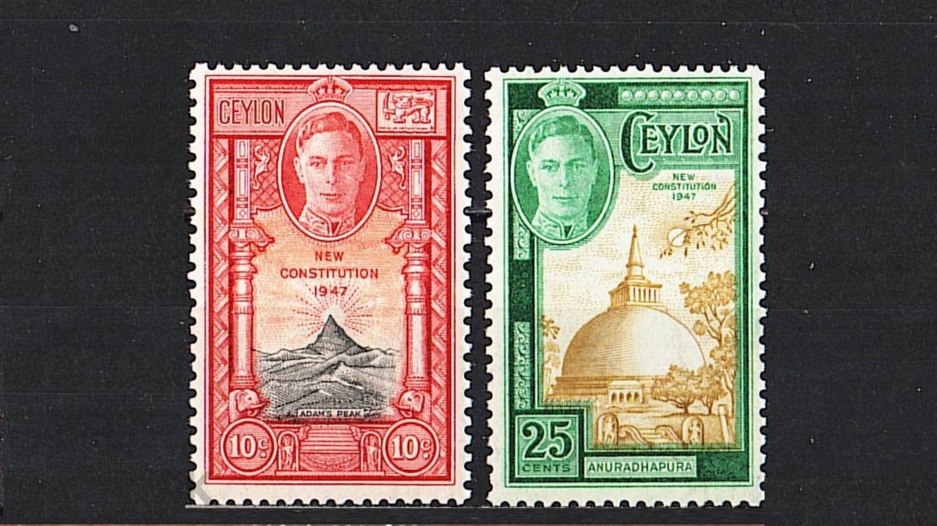 Обзор на распаковку почтовых марок - Британской колонии - Цейлон 1947, 1959, 1950 годов.