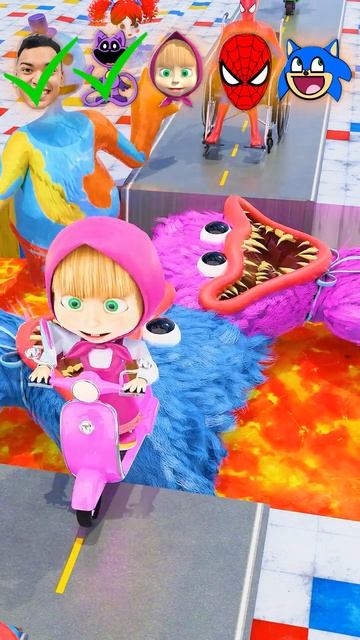 yt1s.com - Poppy Playtime Chapter 4 Huggy Wuggy a Kissy Missy in Pit Jump Over Lava  Doey the Doughm