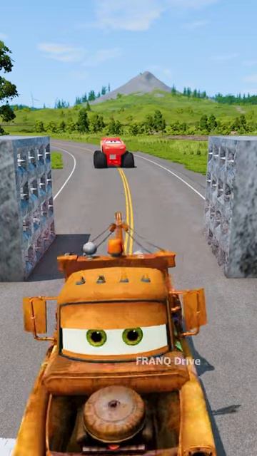 McQueen & Friends Face the Spikes Bollards & Thor Hammer Trap! – BeamNG.drive