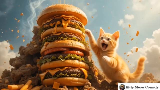 Tiny Kitten's Epic Hamburger Adventure 🍔 _ Heroic Dad Cat Does Human Things!