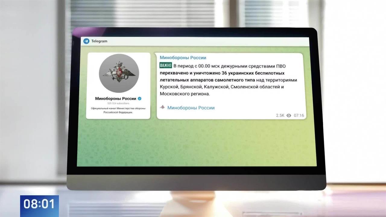 Силы ПВО за ночь сбили 36 украинских БПЛА над российскими регионами