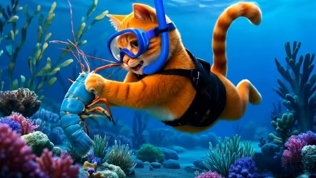 The kitten goes to the deep sea to catch lobsters for a big meal. 🙀😻 #cat #shorts #aicat #catlover