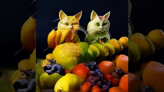 Котики и фрукты, создано нейросетью