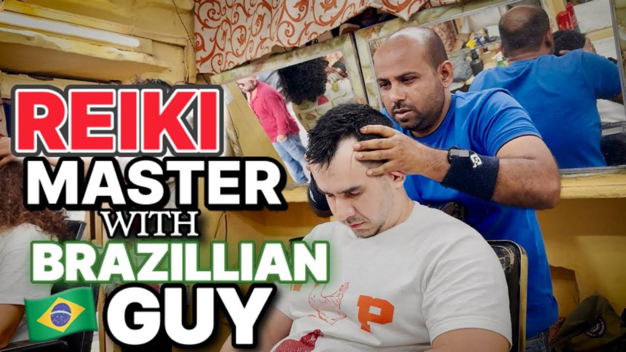 Brazilian Guy Taking Head Massage From ReikiMaster In Baba Sen’s Shop #indianbarber#sensoryoverloa