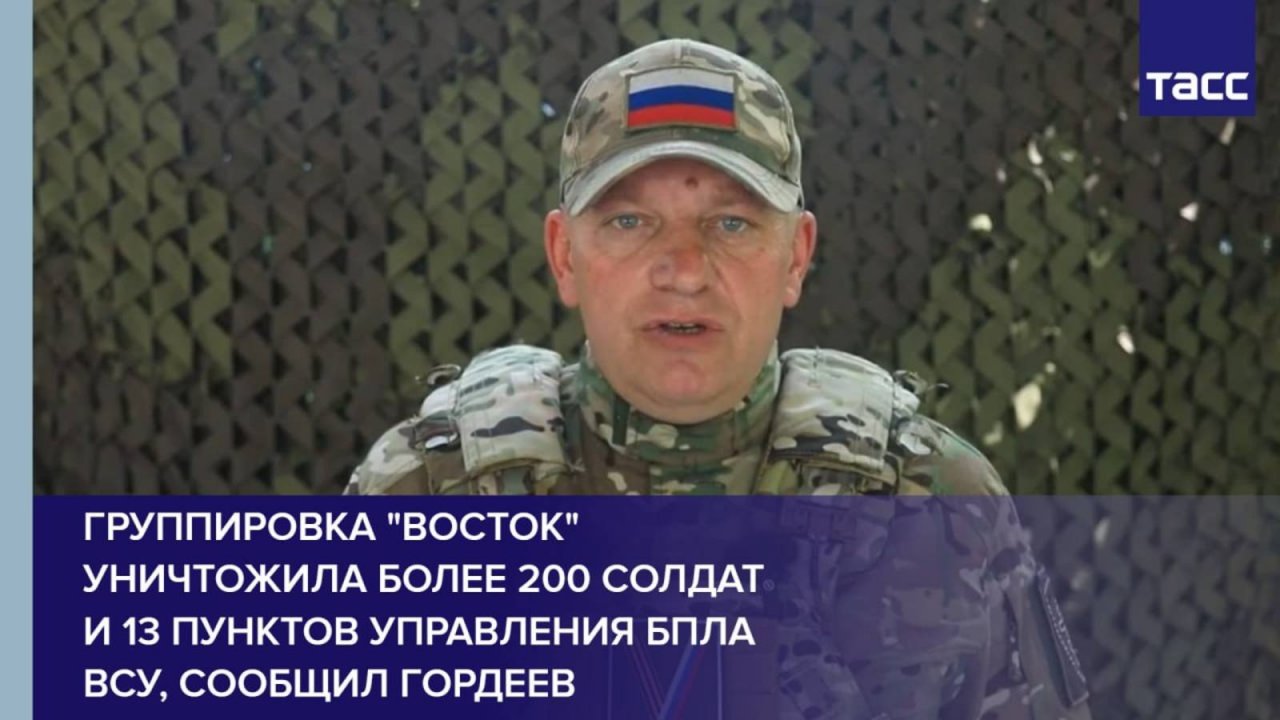 Группировка "Восток" уничтожила более 200 солдат и 13 пунктов управления БПЛА ВСУ, сообщил Гордеев