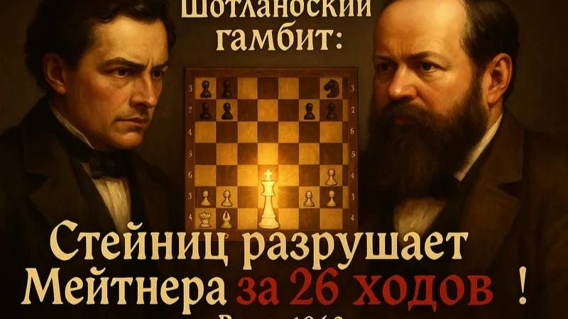 1[C44] Шотландский гамбит, Стейниц - Мейтнер 1-0. Вена, 1860.
