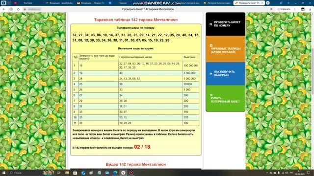 Проверить билет Мечталлион 142 тираж от 08.06. Результаты лотереи Мечталлион 142 тираж.