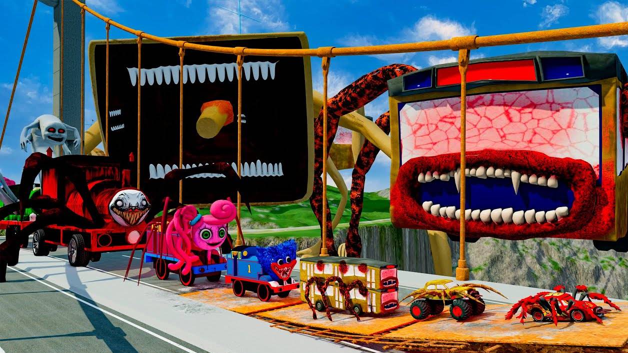 Все Монстры, Большие И Маленькие Машины Против Сломанного Моста С Пожирателем Автобусов Beamng.drive