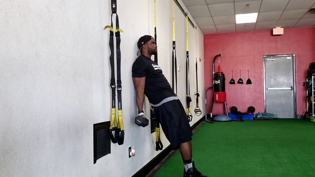 Подъёмы гантелей на бицепс под наклоном у стены / Incline bicep curl wall