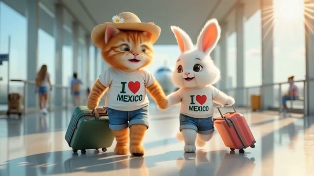 🌻A Cozy Adventure in Mexico_ Tiny Cat and Bunny Explore Together🪻