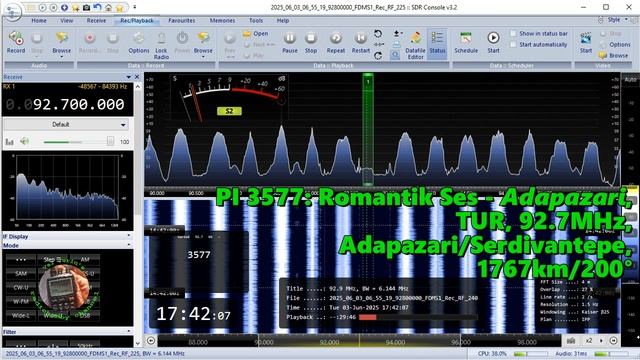03.06.2025 14:42UTC, [Es], Romantik Ses - Adapazari, Турция, 92.7МГц, 1767км