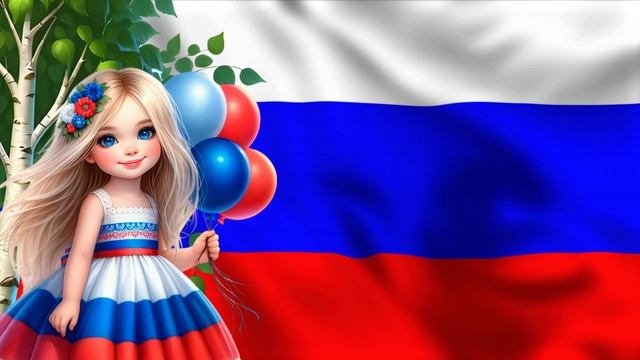 Флаг России,девочка,берёза