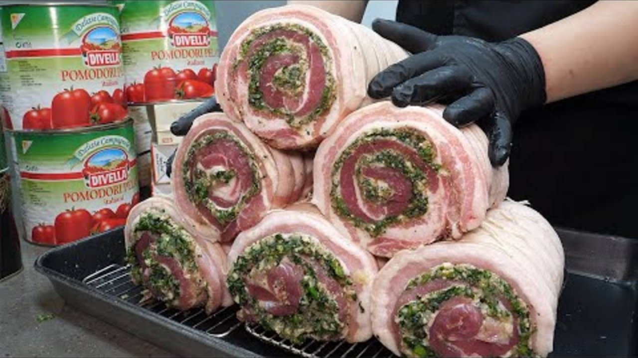 рулет из грудинки с хрустящей корочкой