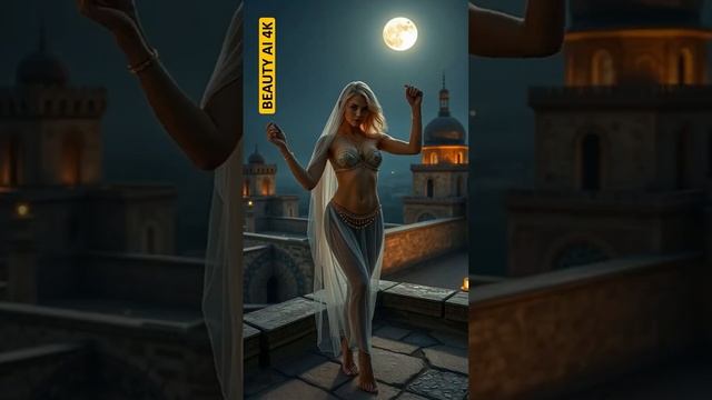 BEAUTY AI 4K. ⭐️The woman danced the Arabian dance under the moonlight