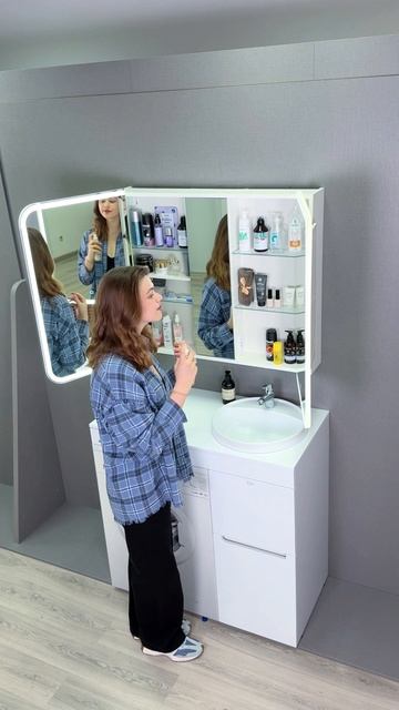Зеркальный шкаф трельяж Cosmetic Light 100 размера с подсветкой для ванной комнаты от ALAVANN!