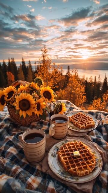 ▎Завтрак в любое время: Вафли, кофе и природа 🌄☕️