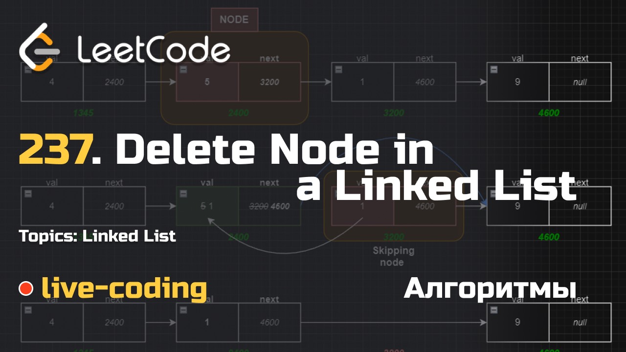 237. Delete Node in a Linked List. LeetCode live-coding