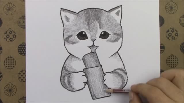 Как нарисовать милую картинку кошки, которая ест шоколад