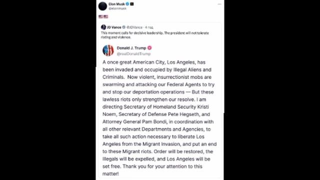Маск поддержал Трампа на фоне беспорядков в Лос-Анджелесе.