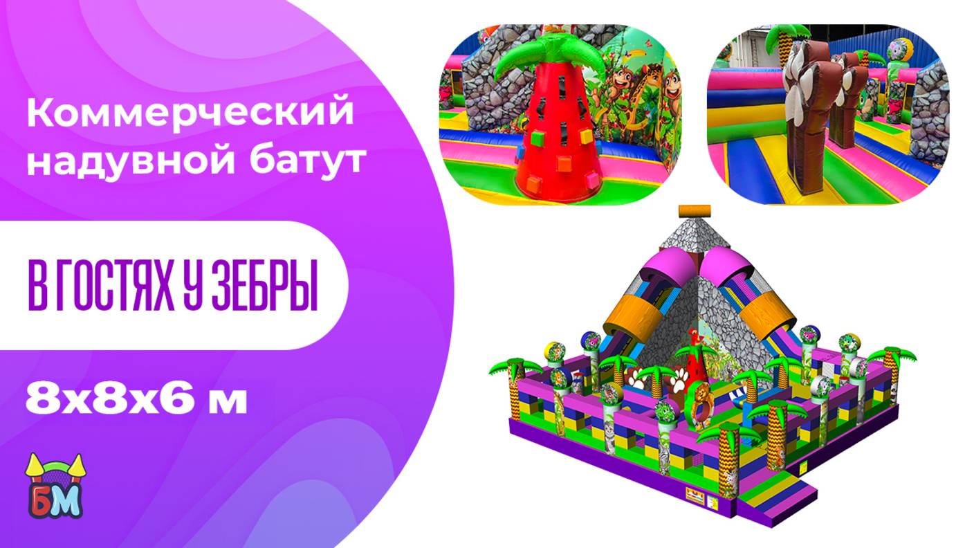 Коммерческий надувной батут «В гостях у зебры» 8x8x6 м