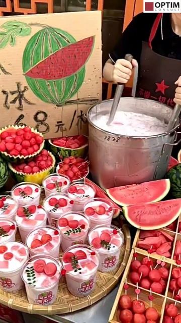 Китайский летний десерт: арбуз, лёд и кокосовое молоко! #китай #путешествие #туризм
