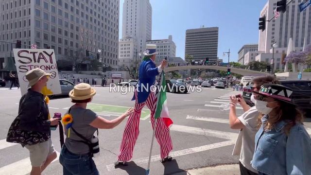 Anti-ICE demonstrators have gathered in Downtown LA near