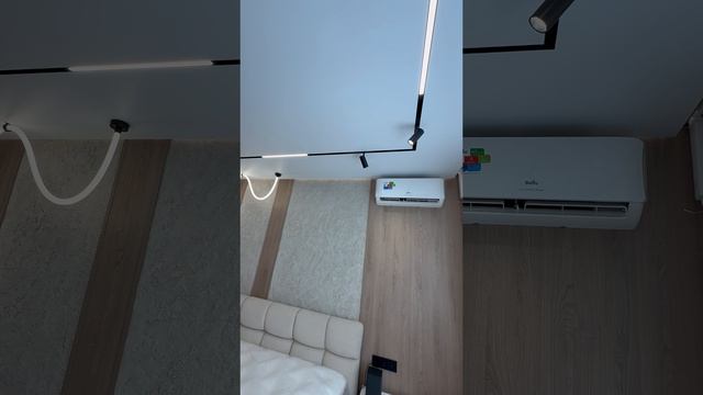 Скала из декоративной штукатурки в спальне и необычная подсветка