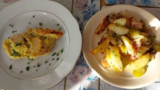 . Домашняя кухня - картошечка, куриная грудка, бекон и огурцы. №45 (7)