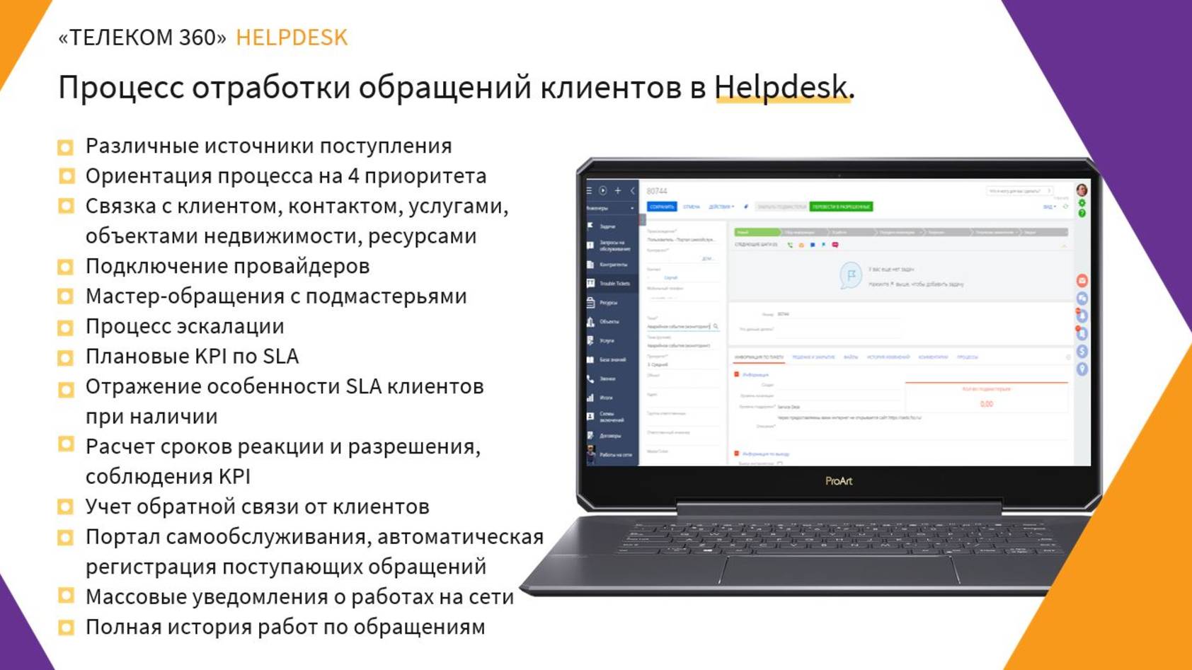 Процесс по  обращениям в CRM Telecom 360