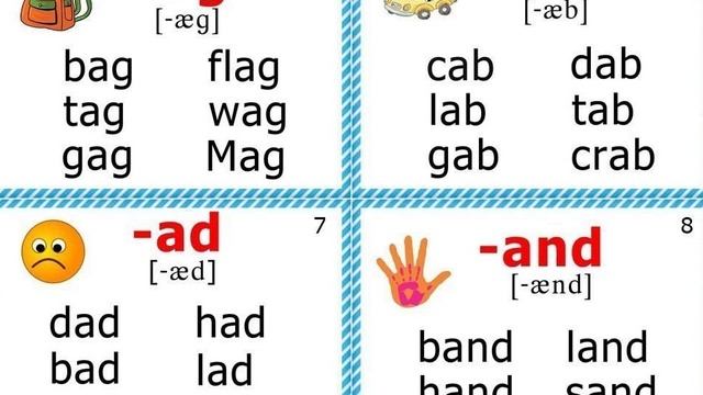 Letter A reading 5-8
-ag, -ab, -ad, -and