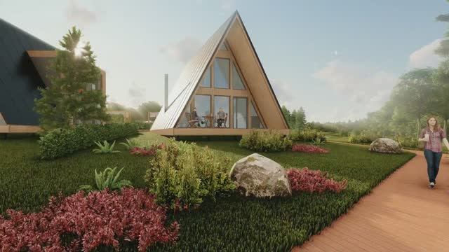 3d Анимация туристической базы "A-frame village"