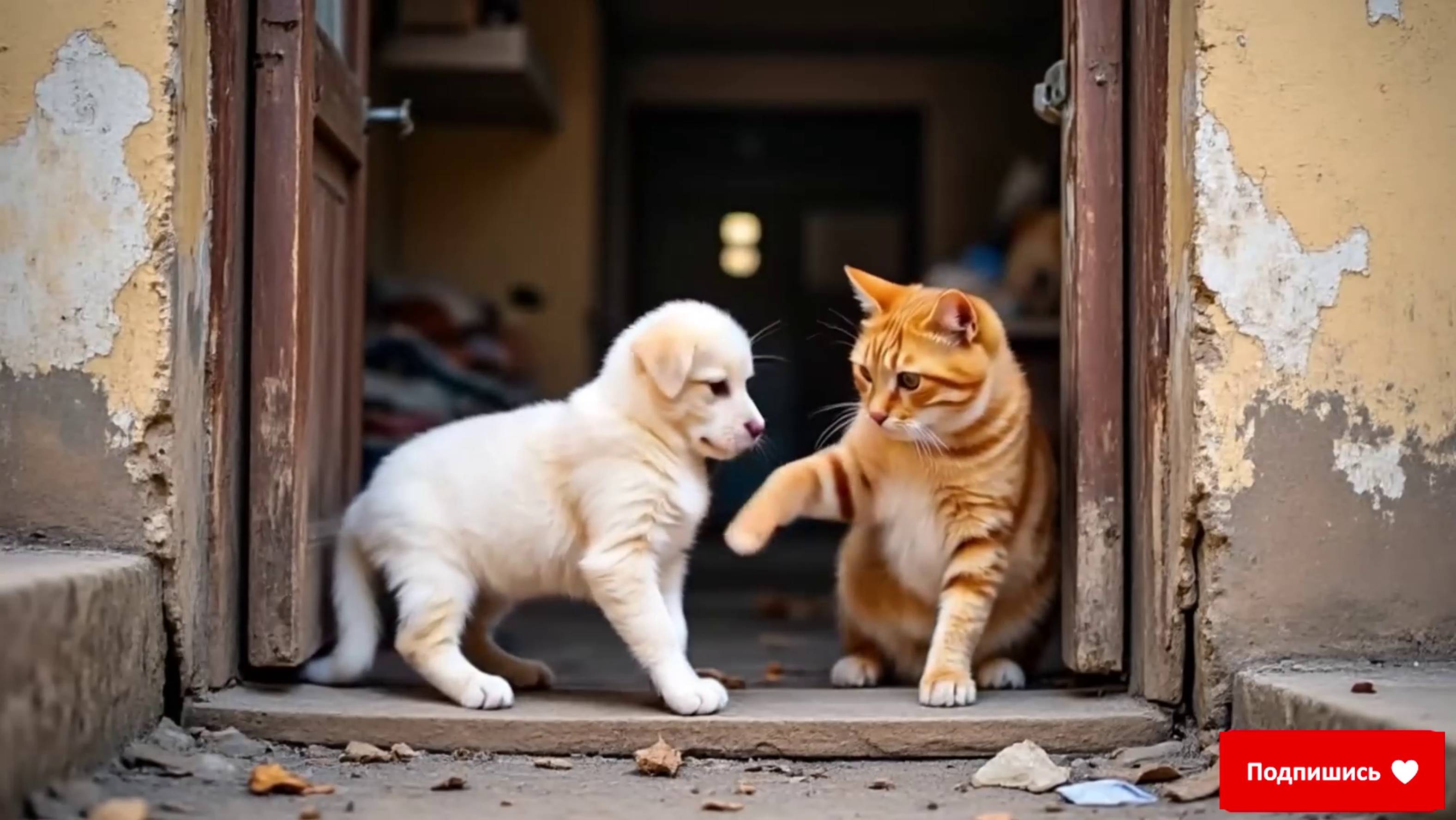Котик и щенок