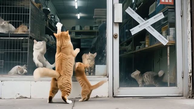 Кошки спасают большого медведя и других животных.