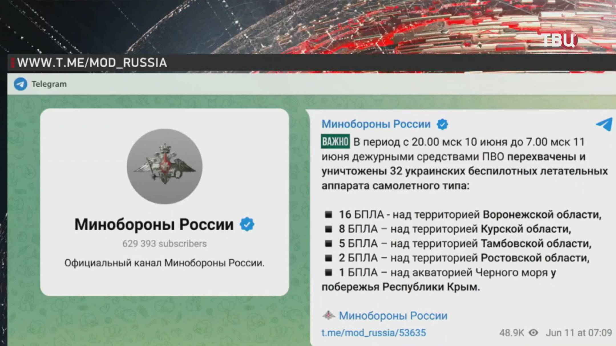 Над российскими регионами уничтожено 32 украинских дрона / События на ТВЦ