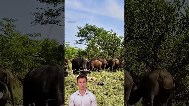 4uESoSZYtQg - Buffalo saved her own kind from the mighty lions #animals #wildlife #foryou #shorts 🍀